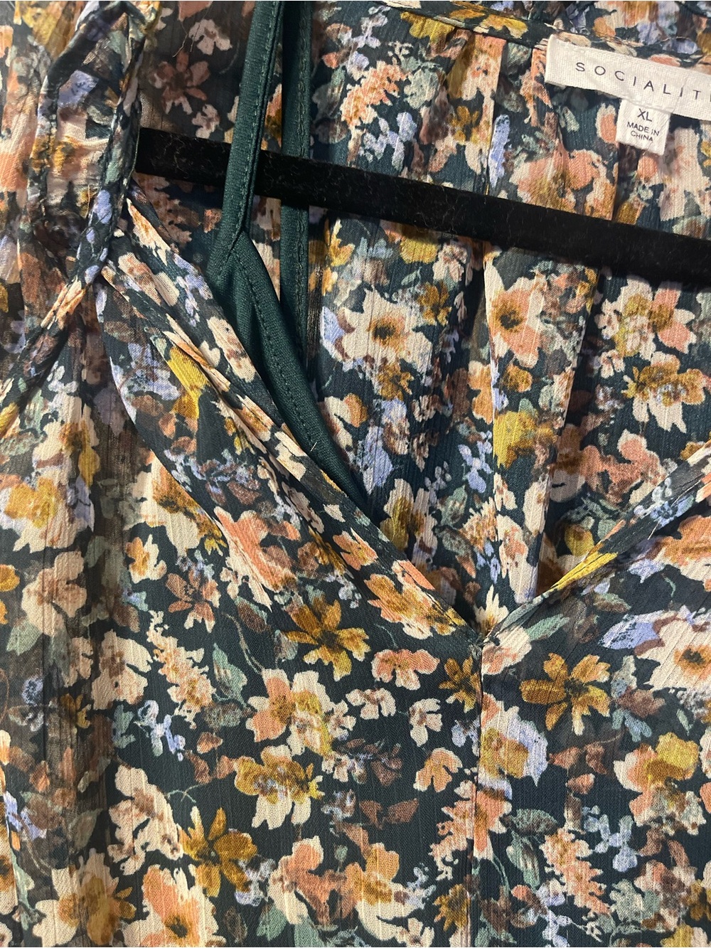 Socialite Green Floral Long Sleeve Smocked Mini Dress - Picture 4 of 5
